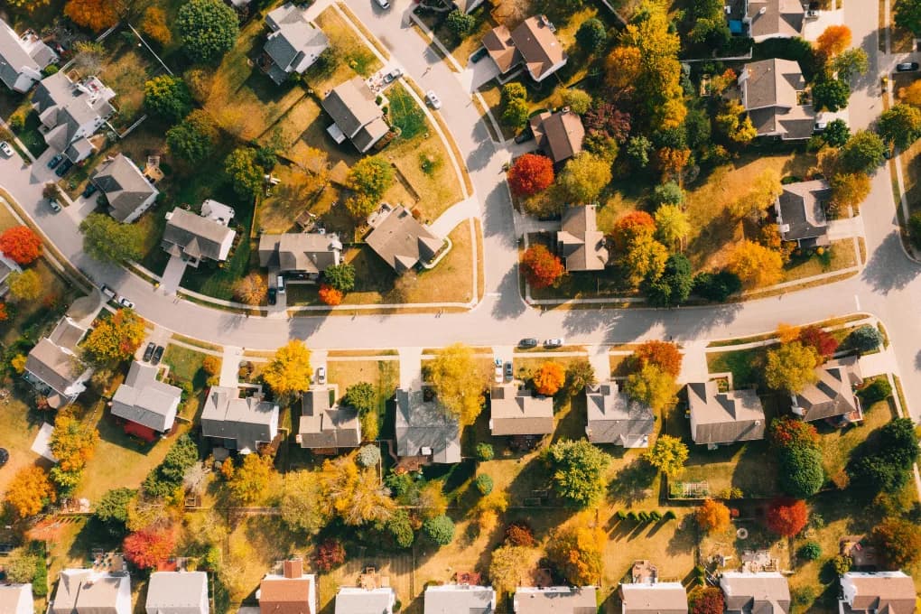 Bird's eye view of a neighborhood.